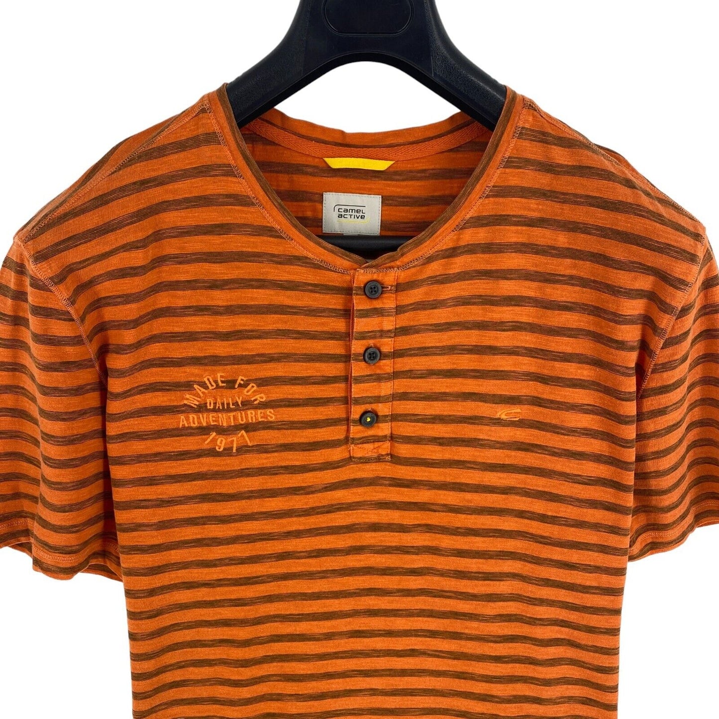 Camel Active Men Orange Striped Short Sleeves Henley Neck T Shirt Size 2XL XXL