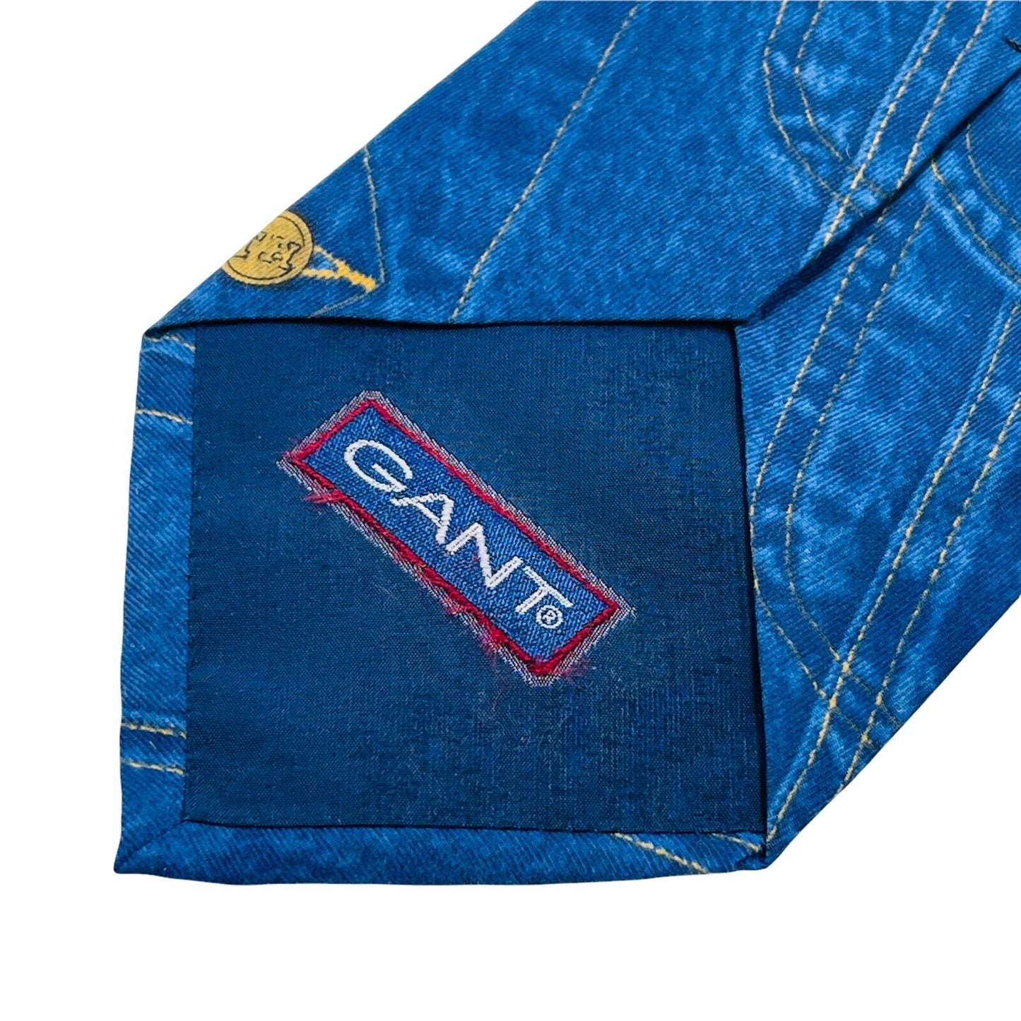 GANT Vintage Blue Denim Painting 100% Silk Hand Made Tie