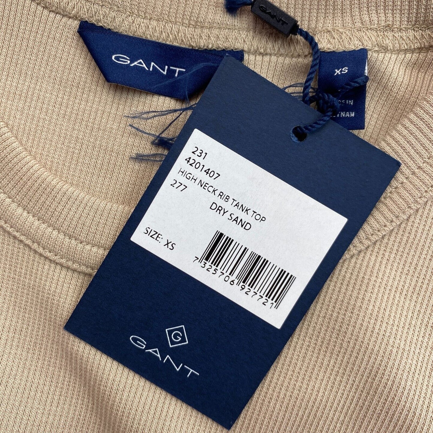 GANT – Tanktop mit hohem Kragen und Rippenmuster, Größe XS, Braun