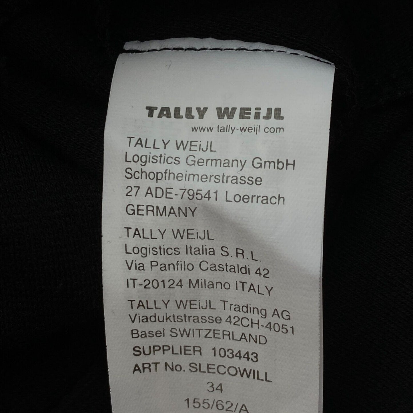 TALLY WEiJL Black Cotton Blend Straight Legging Trousers Pants Size 34 W23 L30