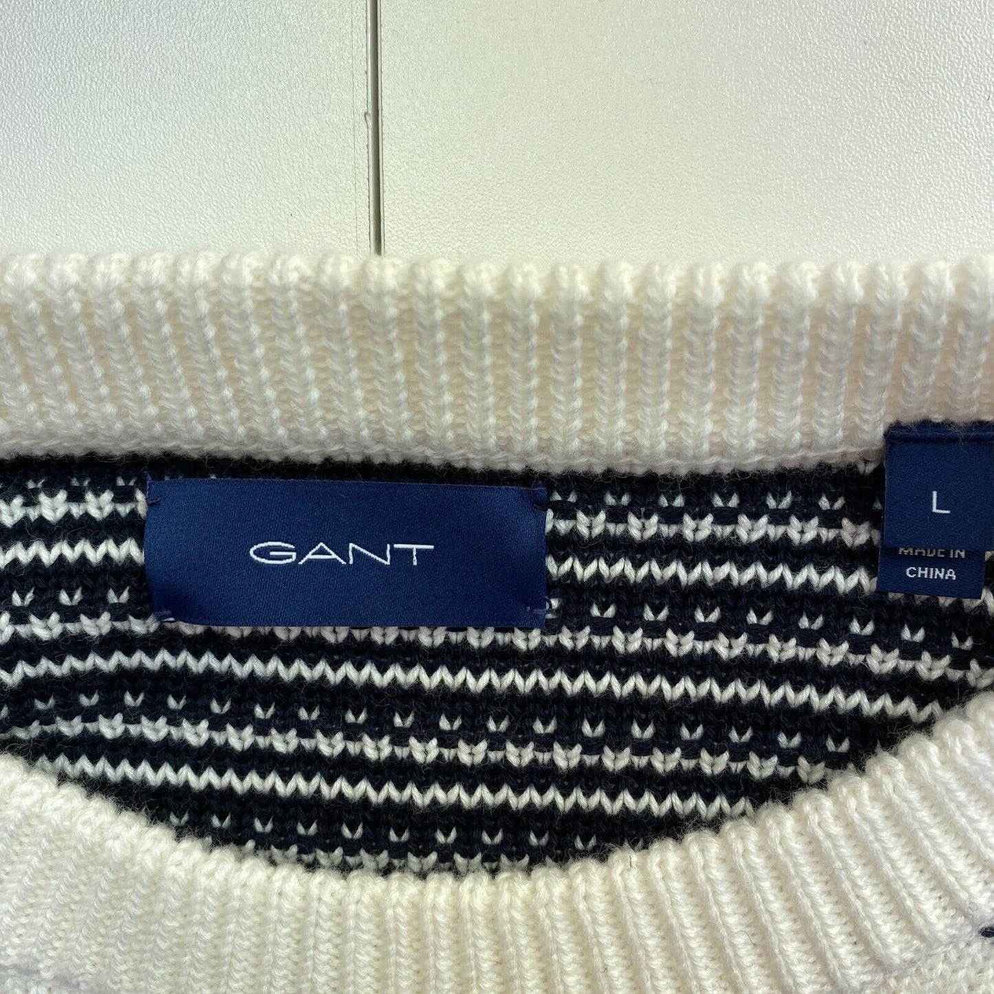 GANT Pullover mit Rundhalsausschnitt, weiß, Streifenmuster, Größe L