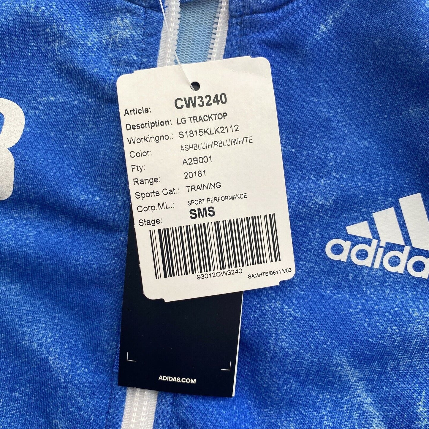 Adidas Boys Blue Original Logo Full Zip Sweater Pullover Size 5 - 6 Years