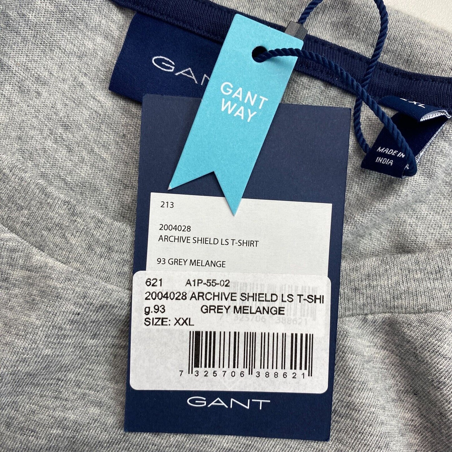 GANT Grey Archive Shield Crew Neck Long Sleeves T Shirt Size 2XL XXL