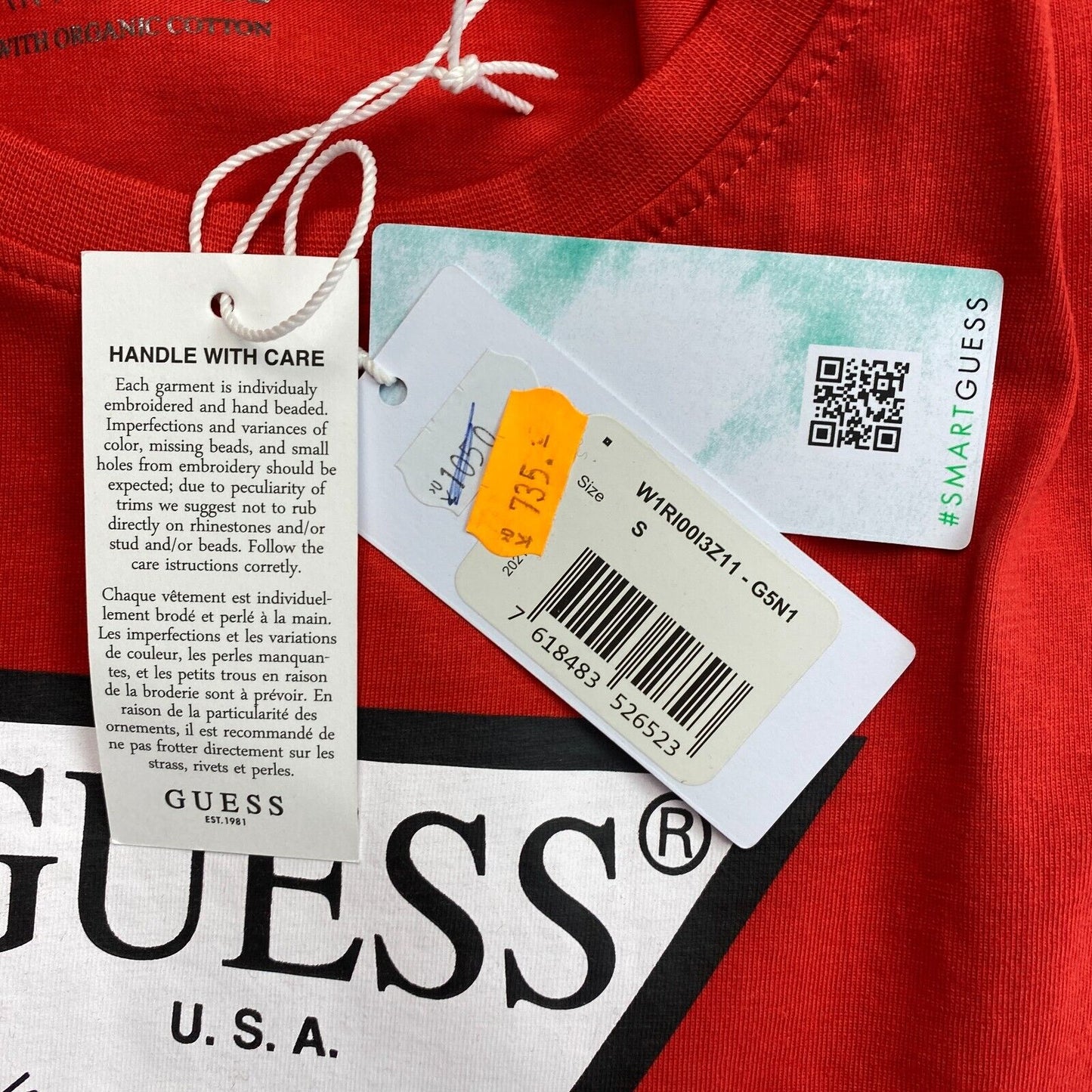 GUESS Women Red Crew Neck Short Sleeves T Shirt Size S