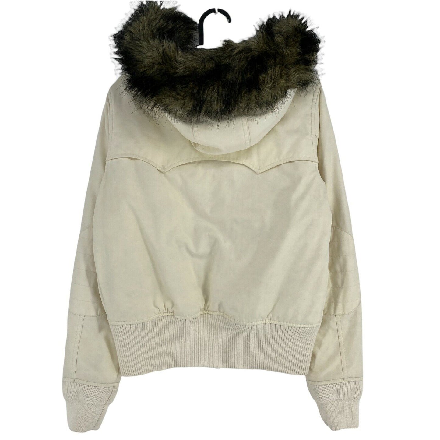 WOOLRICH Cream White Faux Fur Hooded Jacket Coat Size M