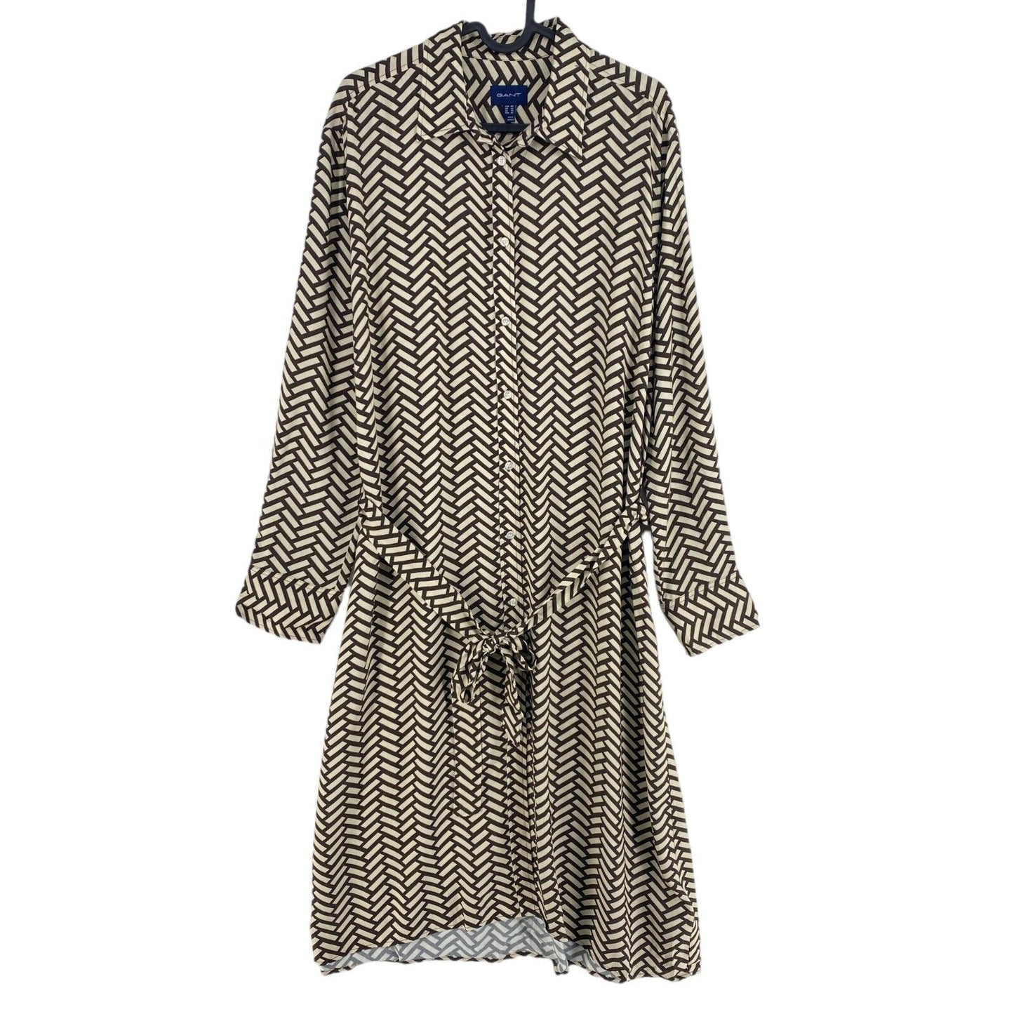 GANT Brown Geometric A Line Shirt Dress Size EU 40 UK 12 US 10