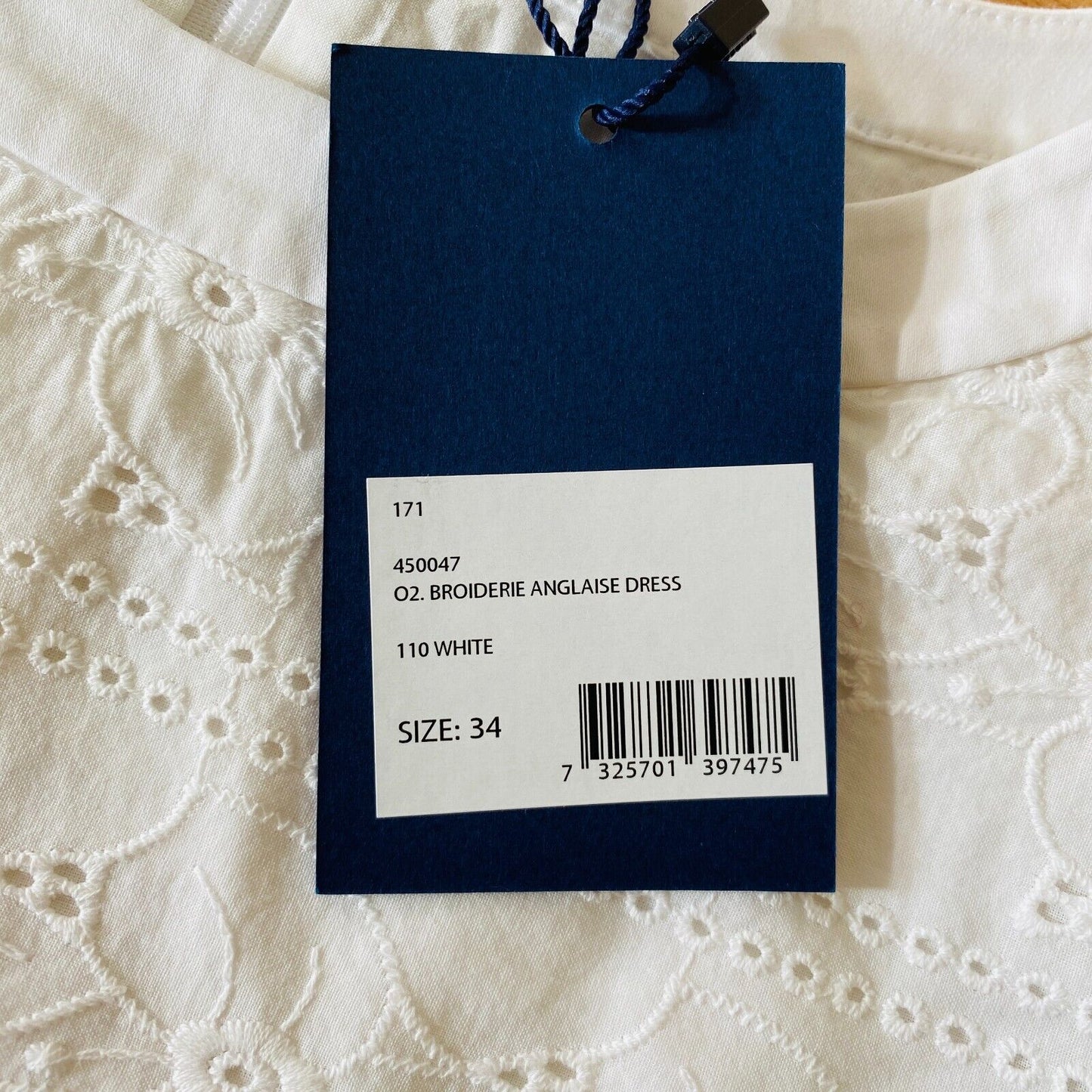 GANT White Broiderie Anglaise Crew Neck Dress Size EU 34 UK 8 US 4