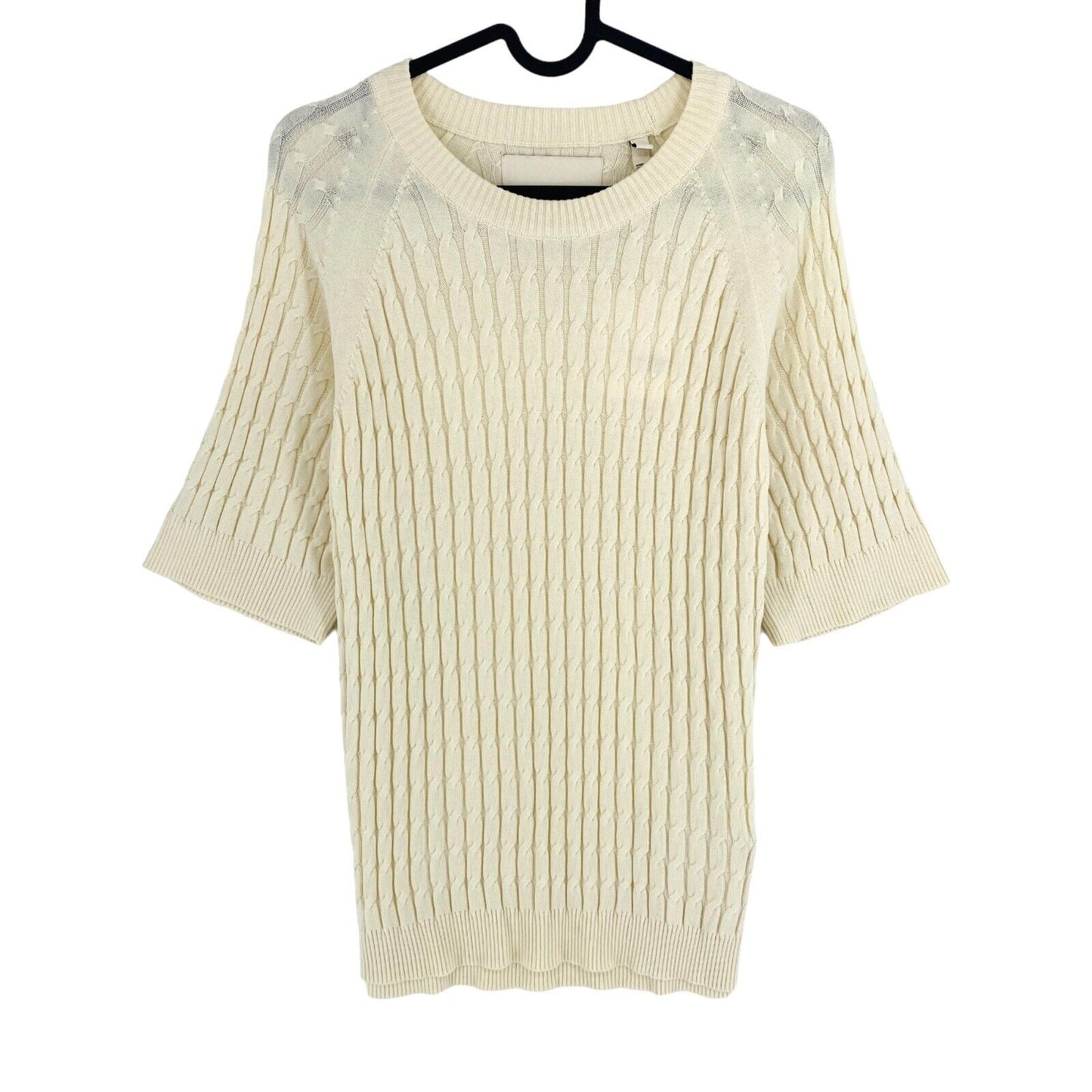 GANT Women Beige Cable Knit Crew Neck SS T Shirt Size M