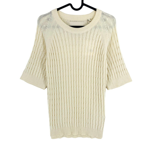 GANT Women Beige Cable Knit Crew Neck SS T Shirt Size M