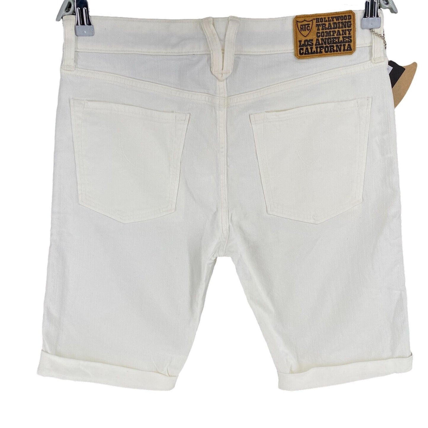 RRP €194 HTC White Cotton Blend Bermuda Denim Shorts Size W28 W29