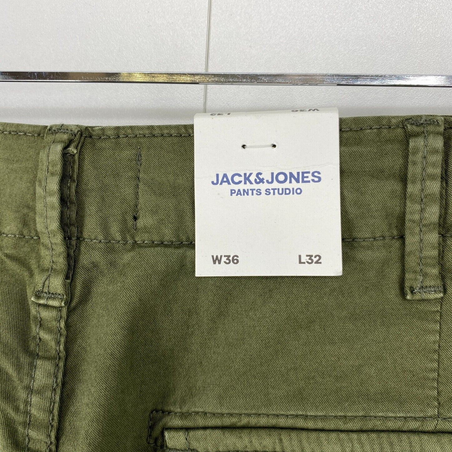 JACK & JONES Dark Green Stretch Loose Tapered Fit Cargo Trousers W36 L32