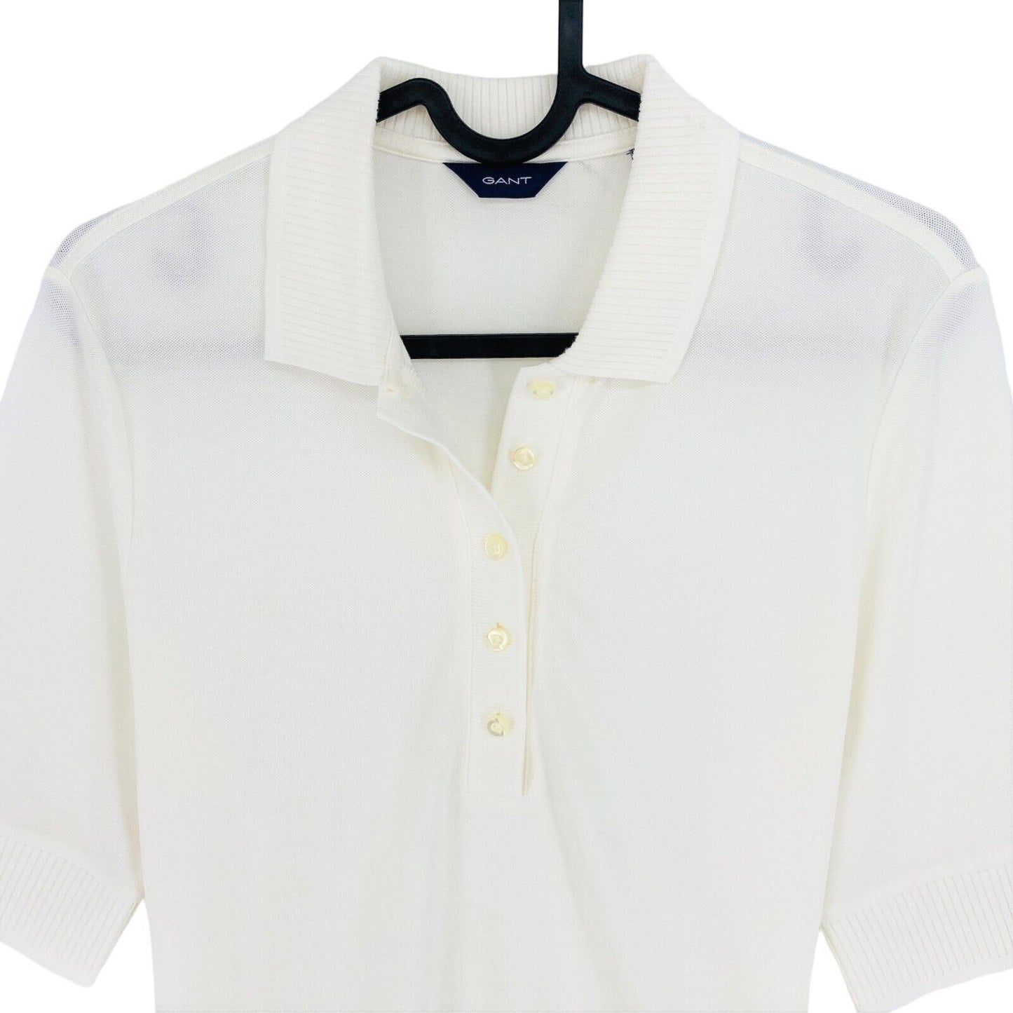 GANT White Collar Detail Pique Polo Shirt Size S