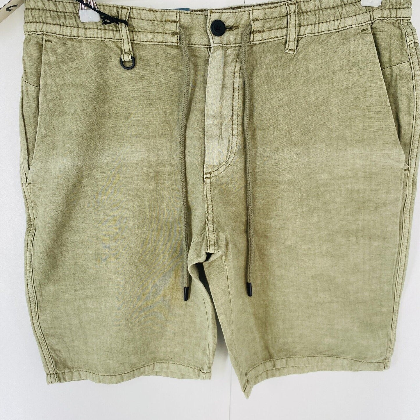 Camel Active HOUSTON Khaki Green Mens Regular Fit Linen Blend Shorts W34