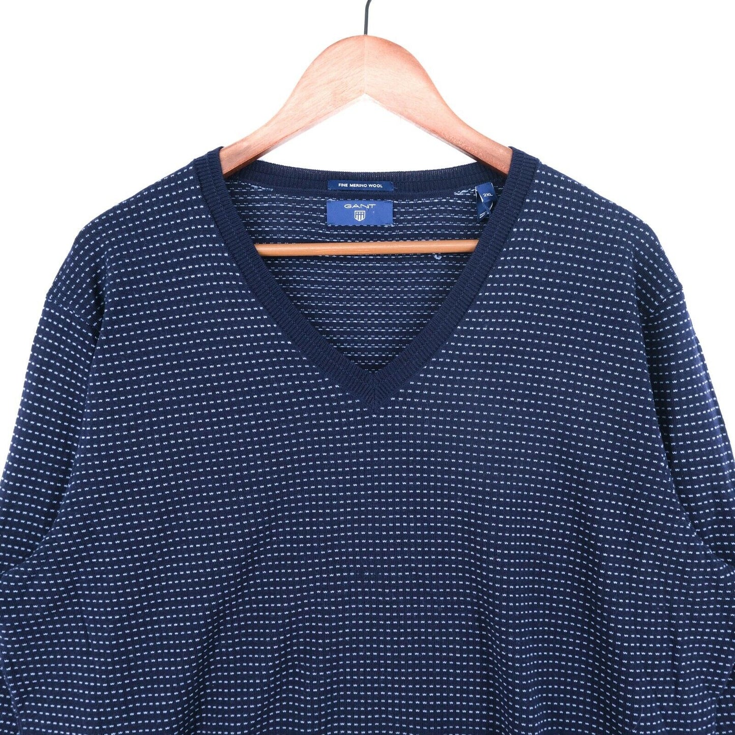 GANT Navy Blue V Neck 100% Wool Jumper Sweater Pullover Size XXL 2XL