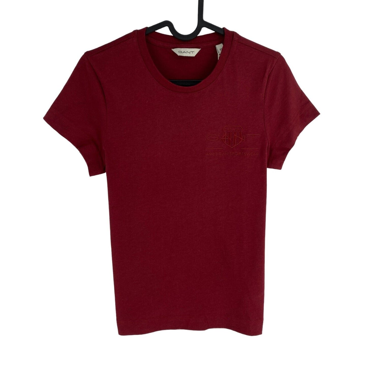 GANT Women Plumped Red Reg Tonal Shield Crew Neck Short Sleeves T Shirt Size XS