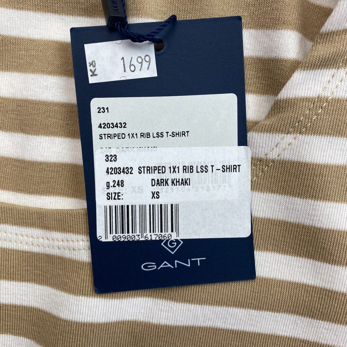 GANT Women Brown Striped 1x1 Rib Crew Neck Short Sleeve T Shirt Size XS