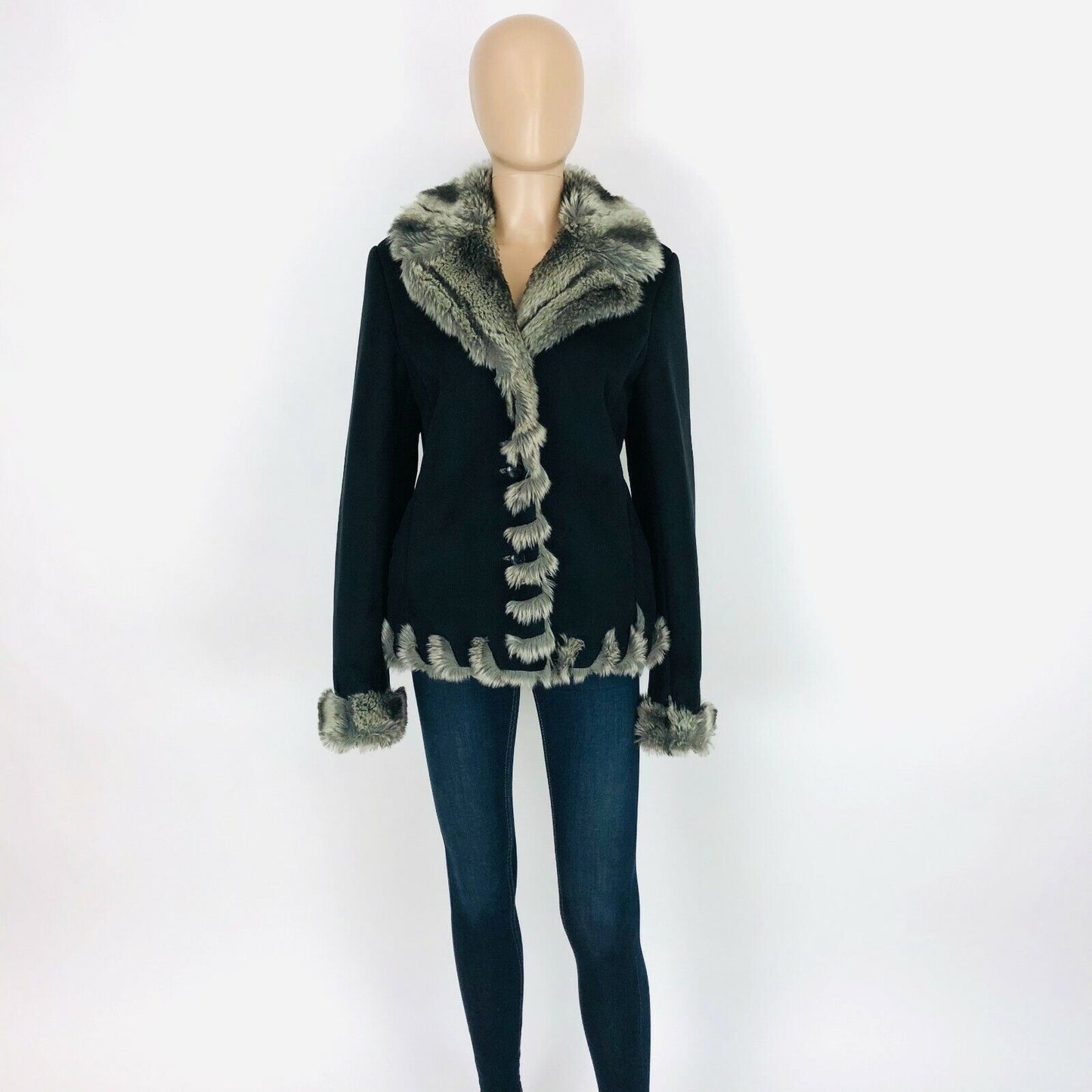 Handmade Unbranded Black Faux Fur Coat Jacket Size M