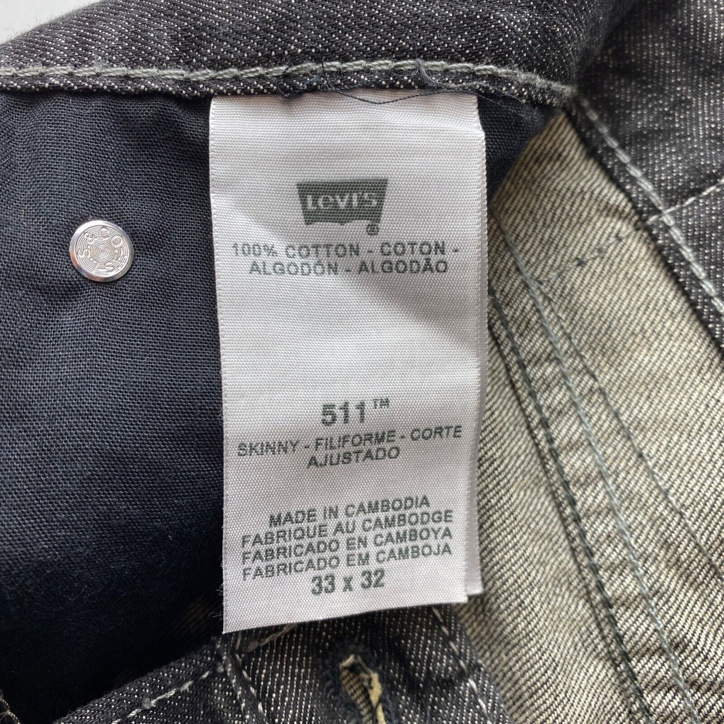 Vintage Levi's 511 Dark Grey Skinny Fit Jeans W33 L32