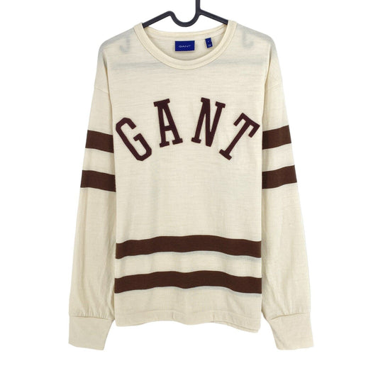 GANT Beige Wool Jersey Crew Neck Long Sleeves T Shirt Size S