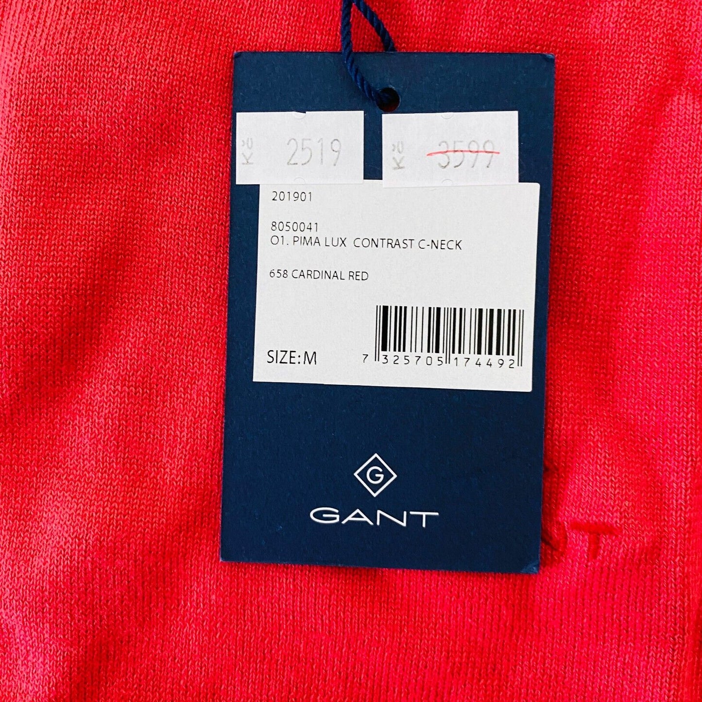 GANT Light Red Crew Neck Pima Lux Contrast Sweater Jumper Size M