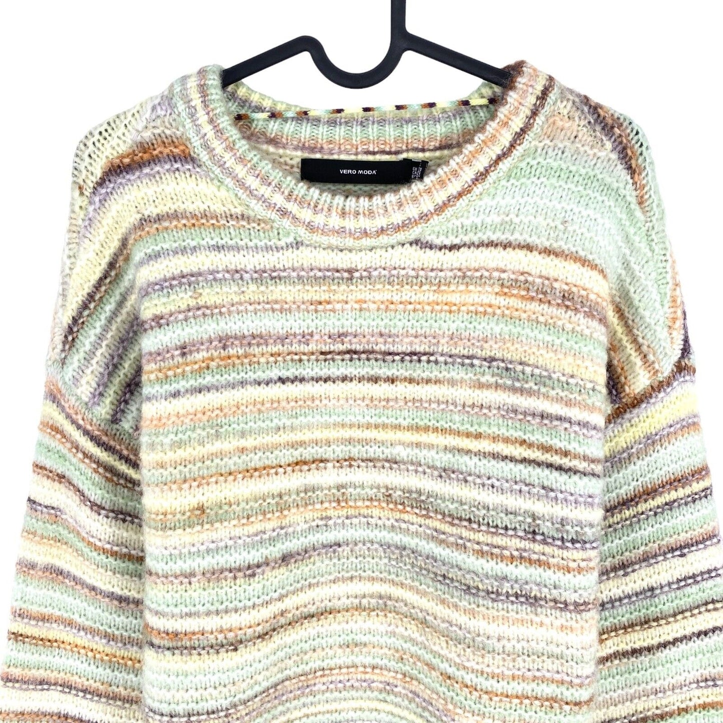 VERO MODA Womens Light Green KIRA Multi Stripes Crew Neck Sweater Jumper Size M