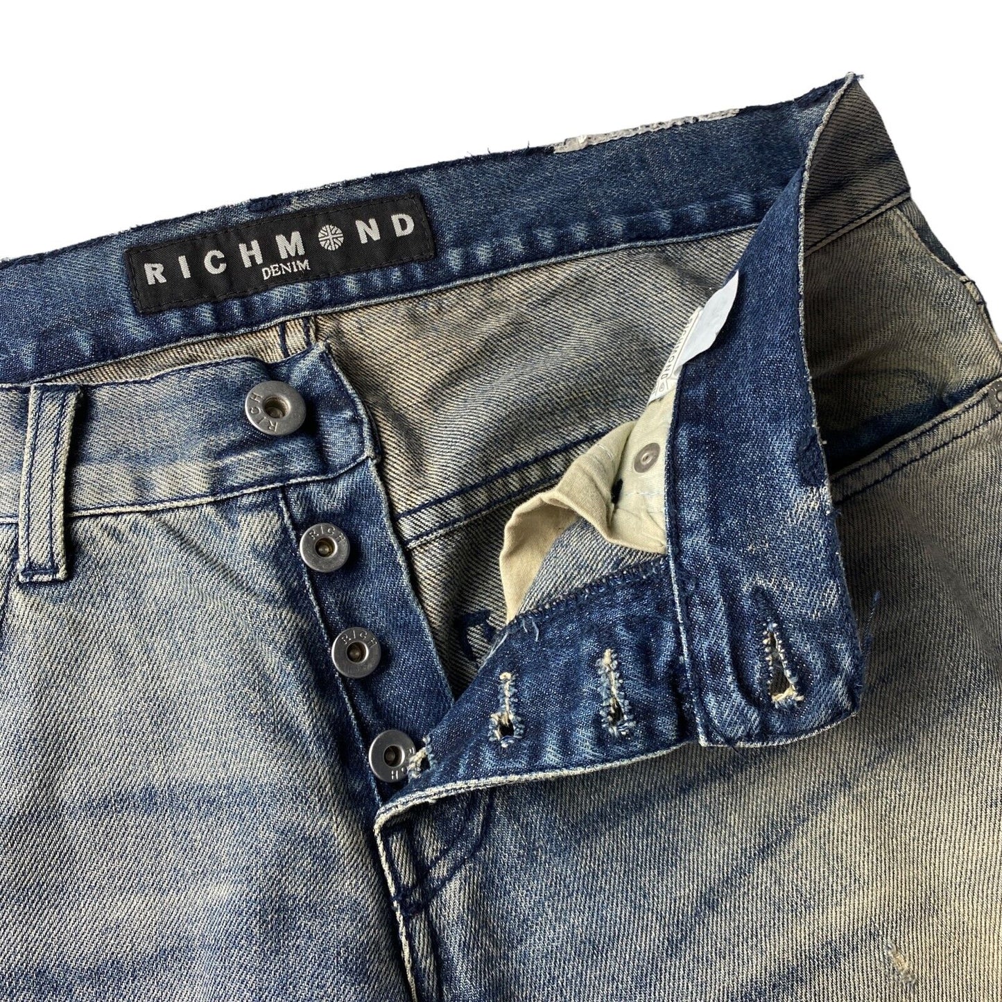 RICHMOND Blue Slim Fit RIpped Distressed Jeans W30 L34