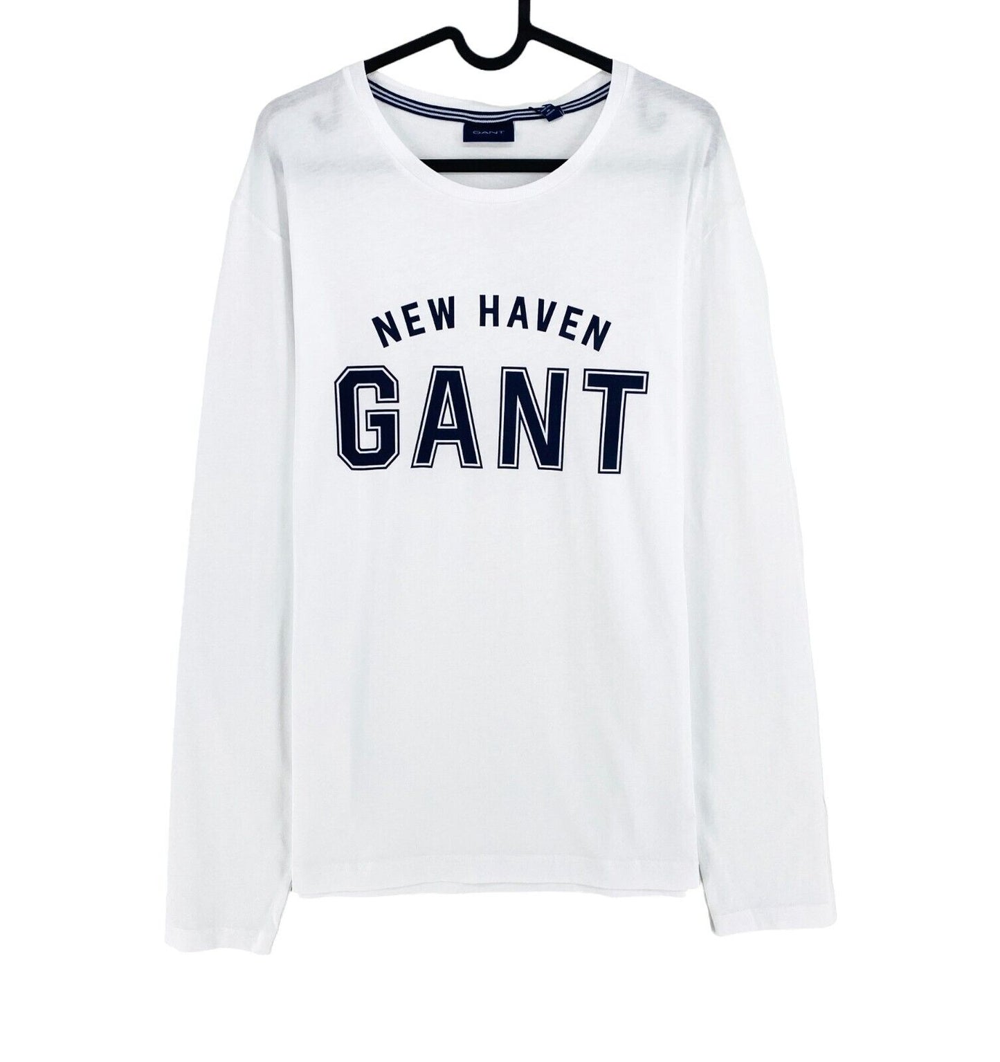 GANT T-Shirt mit Rundhalsausschnitt und langem Arm, Logo, Größe S, Weiß