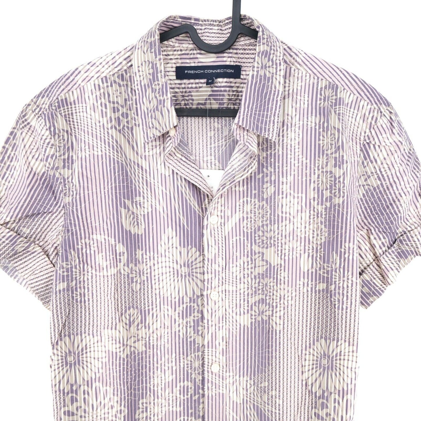 FRENCH CONNECTION Purple Striped Floral Print Short Sleeves Shirt Size M