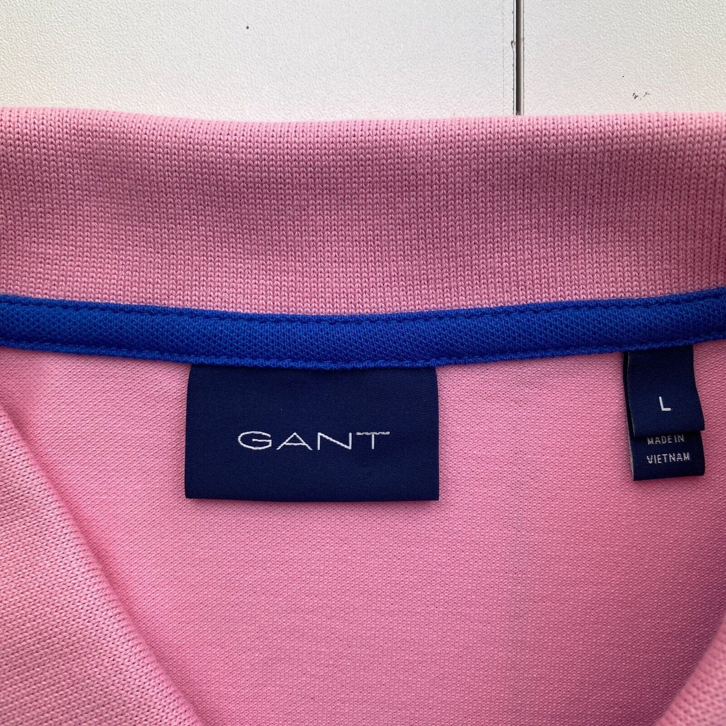 GANT Men Pink Contrast Collar Pique Short Sleeves Polo Shirt Size L