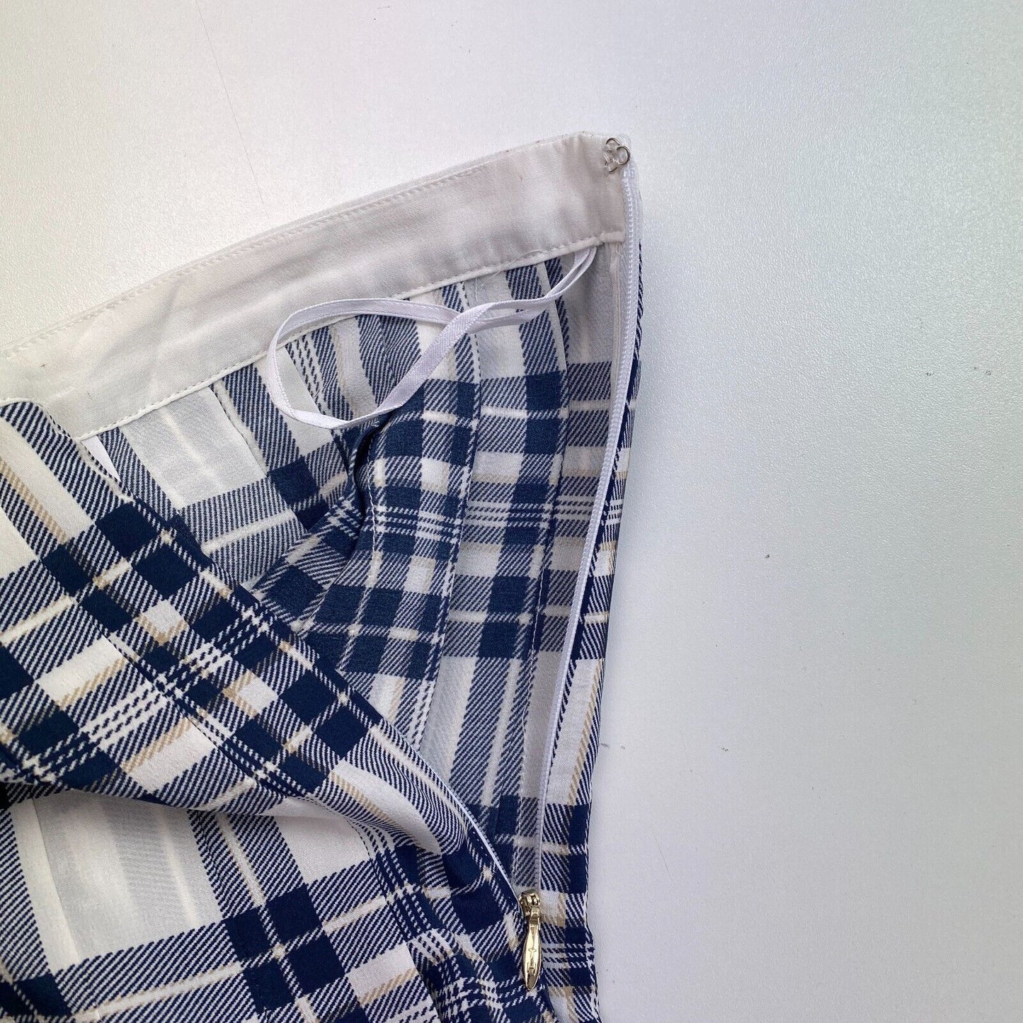 Tommy Hilfiger Women Blue Icon Silk Pleated Plaid Skirt Size EU 32 W27