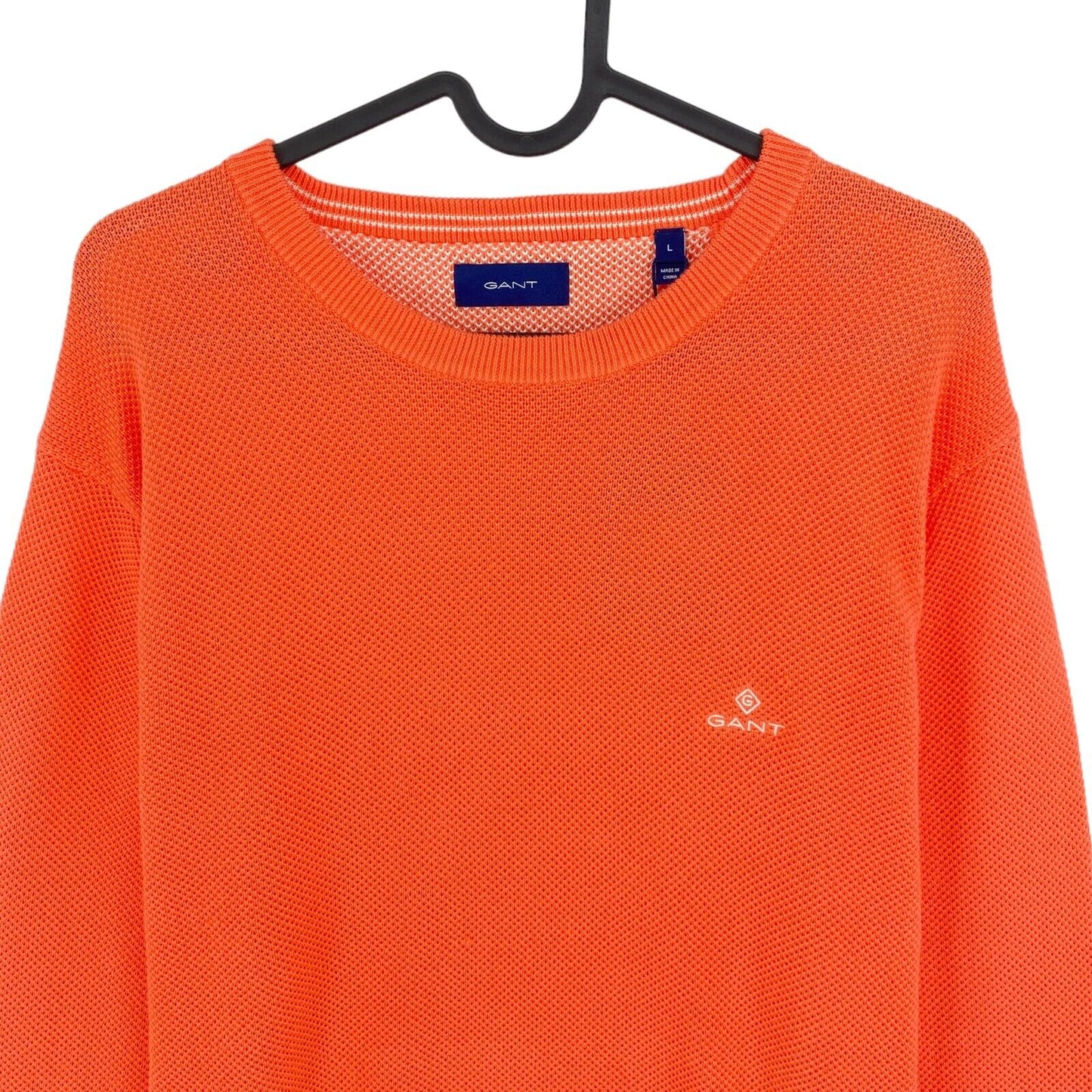 GANT Orange Pique Cotton Crew Neck Jumper Sweater Size L