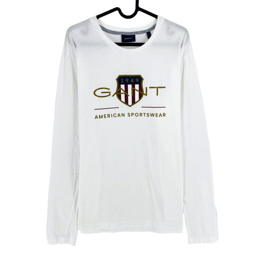 GANT Men White Archive Shield Crew Neck Long Sleeves T-Shirt Size L