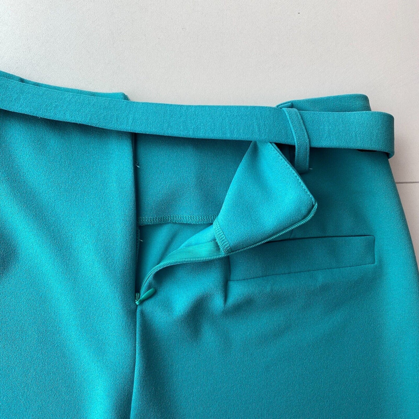 IMPERIAL Women Turquoise Blue Relaxed Wide Leg Fit Dress Trousers Size W30 L32