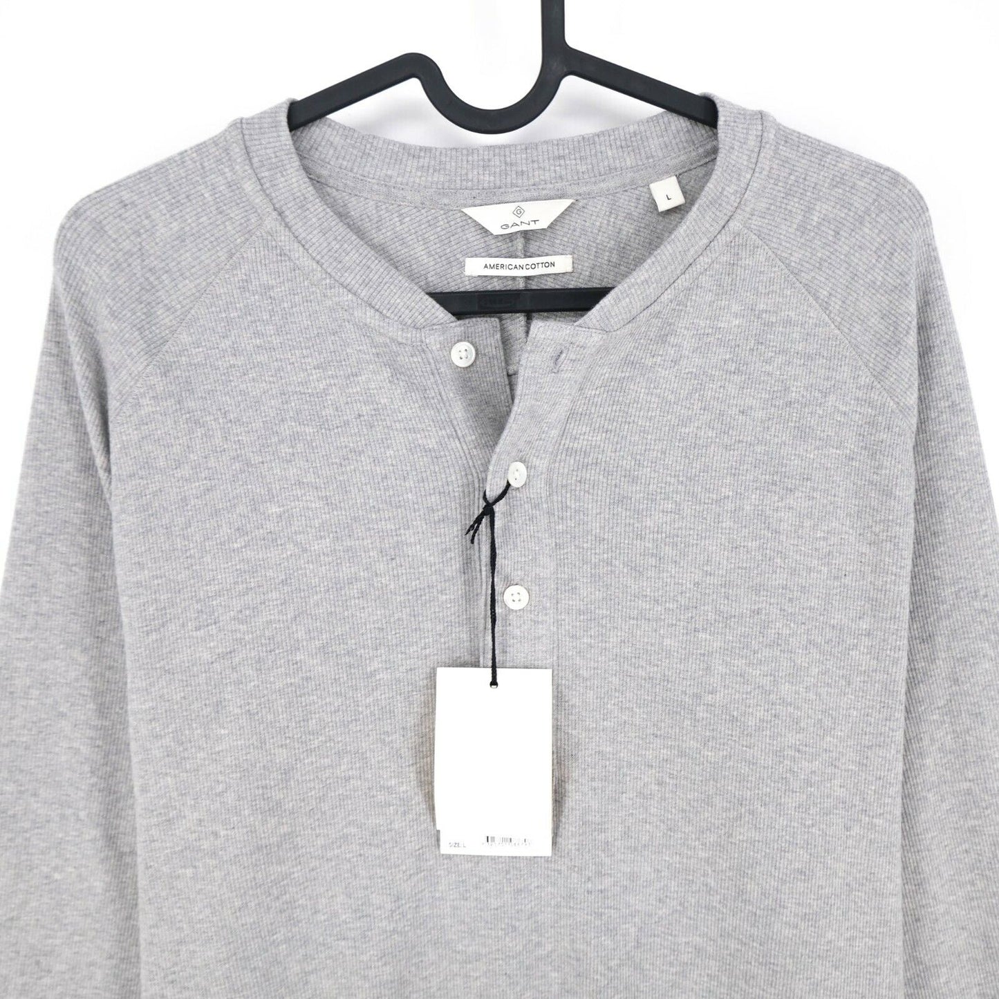 GANT Grey Mercerised Henley Neck T Shirt Size L