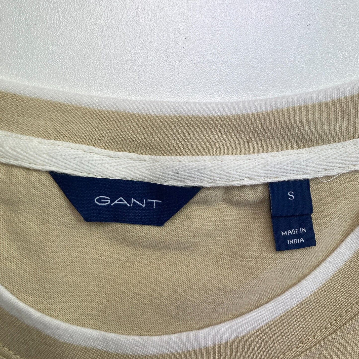 GANT Women Beige Printed Striped Crew Neck Short Sleeve T Shirt Size S