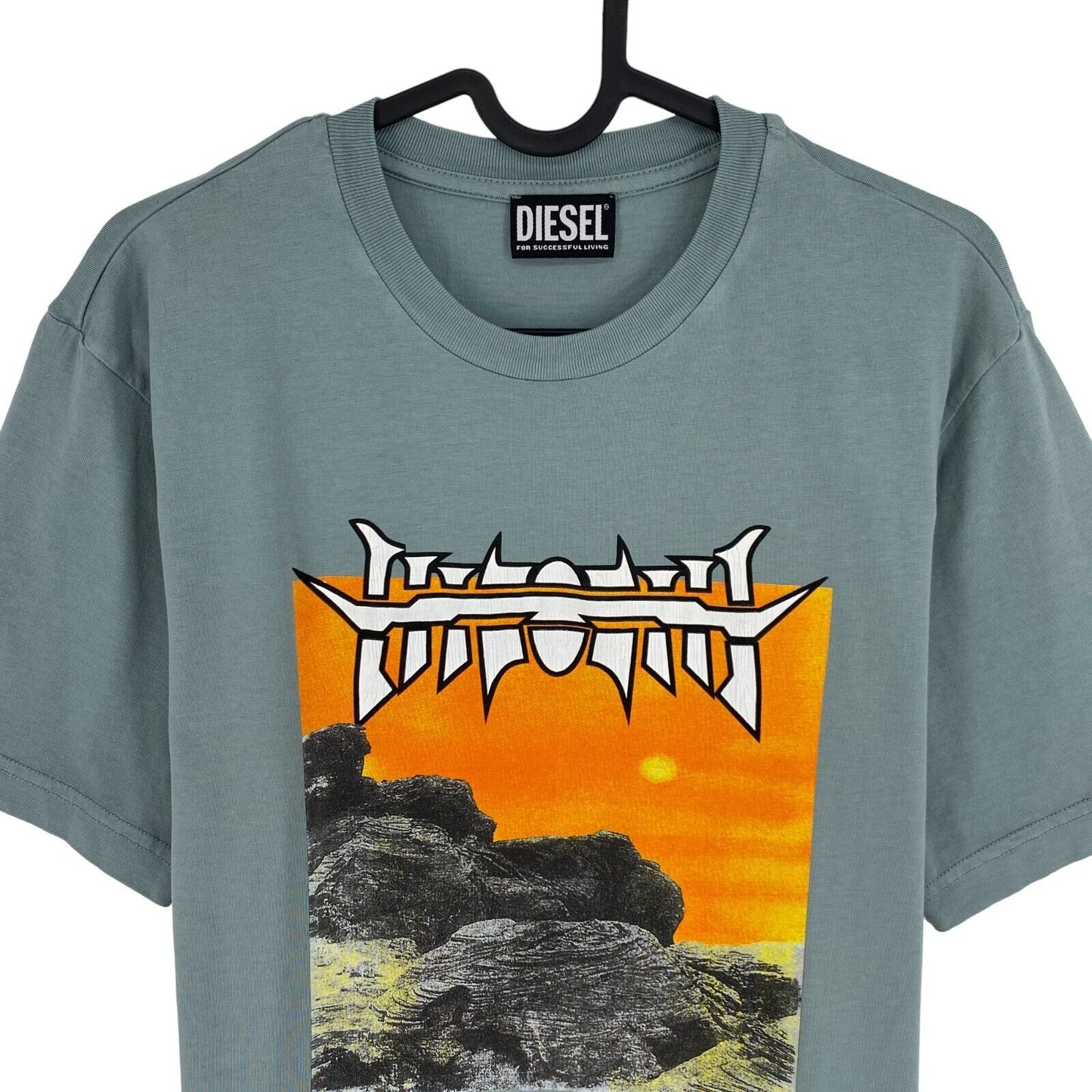 Diesel Greenish Grey Graphic Print Crew Neck T-Shirt Size S