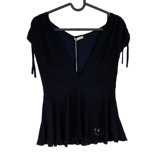 RRP €300 BYBLOS BLU Black Short Sleeve V-Neck Top Size IT 42 46 UK 10 14 US 6 10