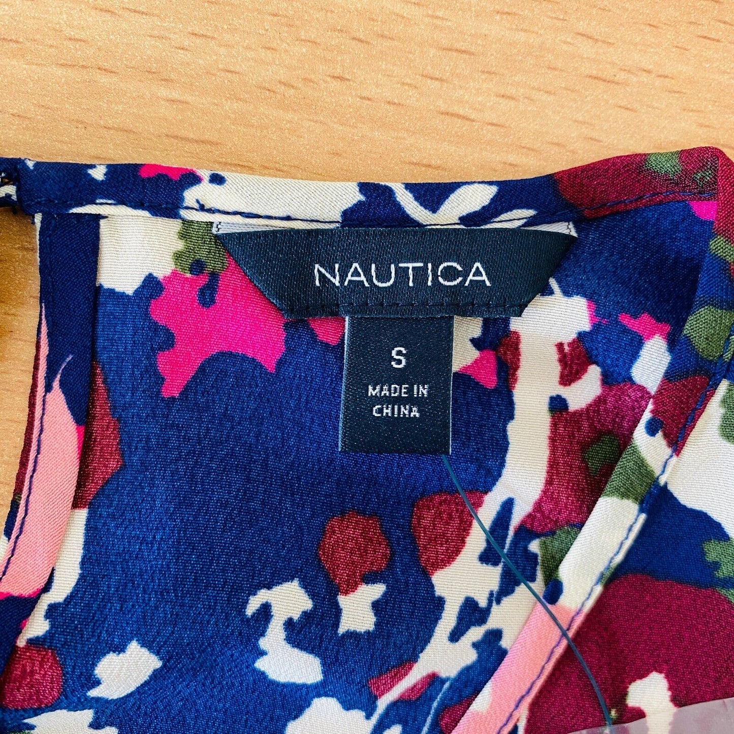 NAUTICA Navy Blue Floral Print Crew Neck Long Sleeves Blouse Size S