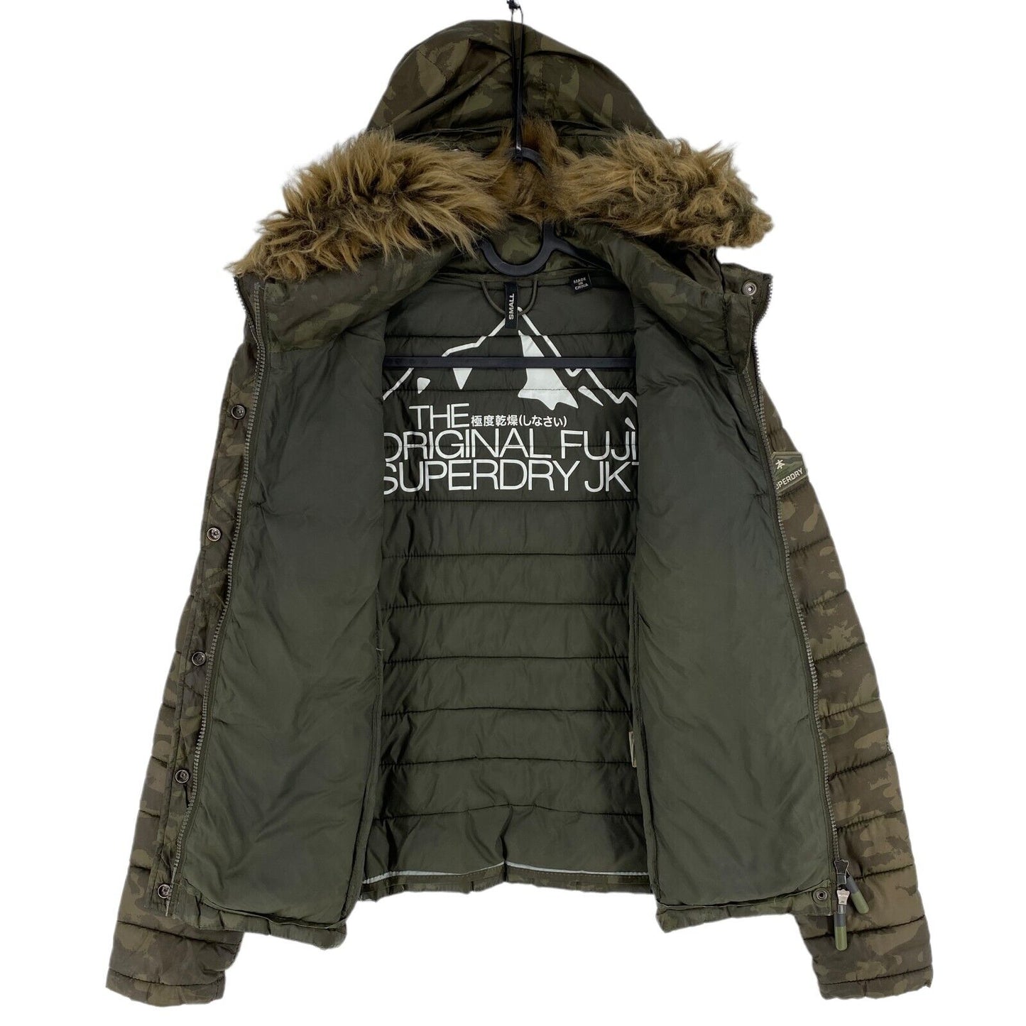 SUPERDRY THE ORIGINAL FUJI Camouflage Dark Green Hooded Jacket Coat Size S