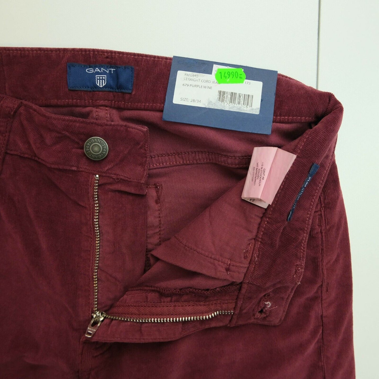 GANT Red Straight Cord Velvet Jeans Size W28 L34