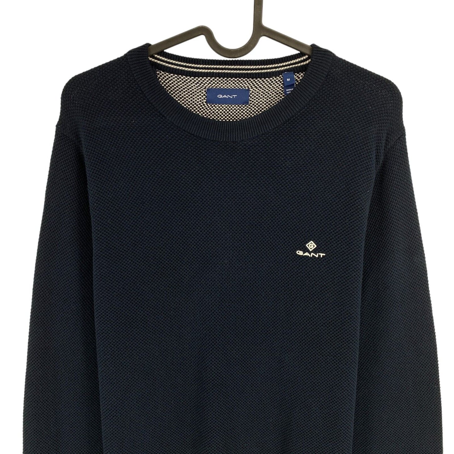 GANT Marineblauer Pullover mit Rundhalsausschnitt aus Baumwollpikee, Größe M