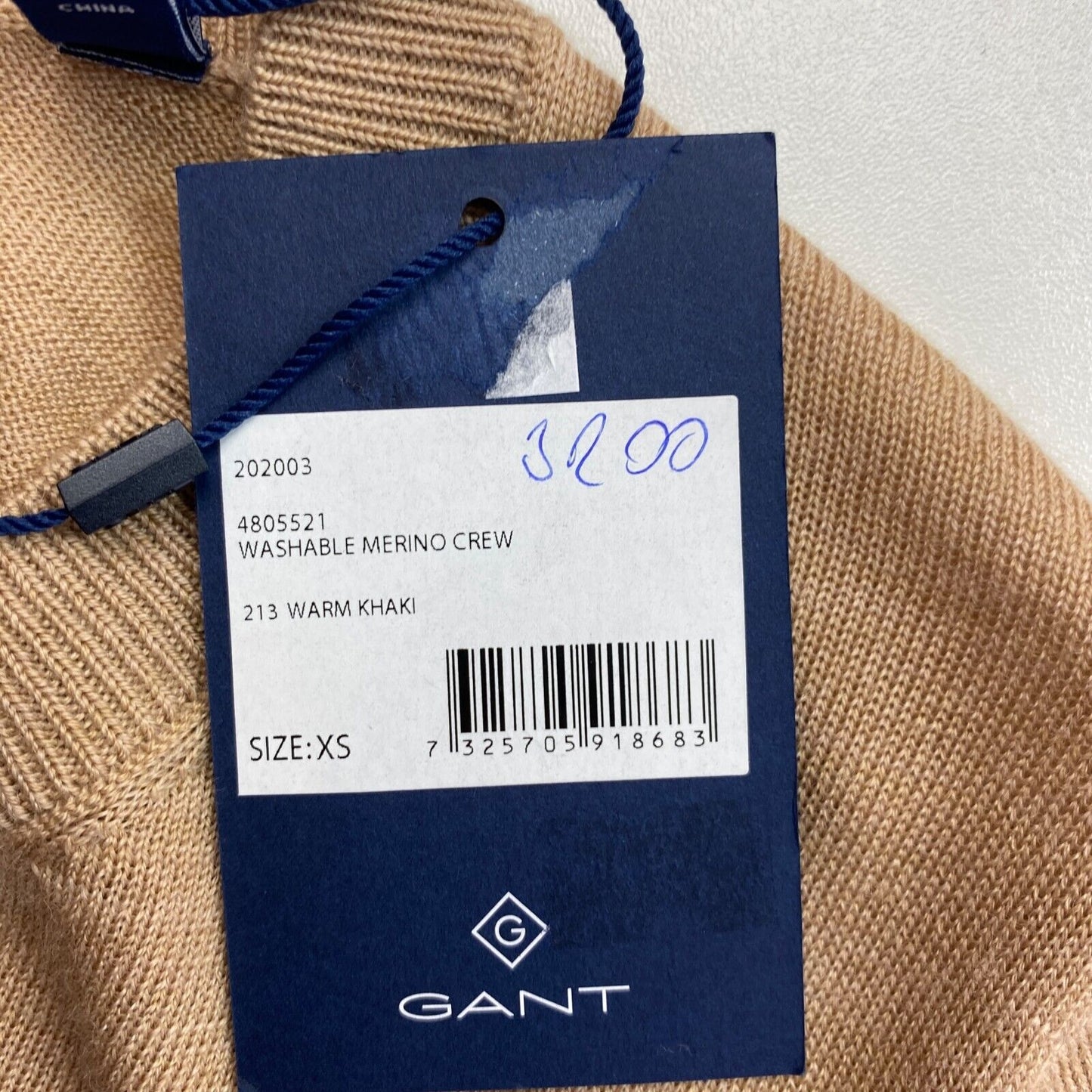 GANT Brauner Pullover mit Rundhalsausschnitt, 100 % Wolle, Größe XS