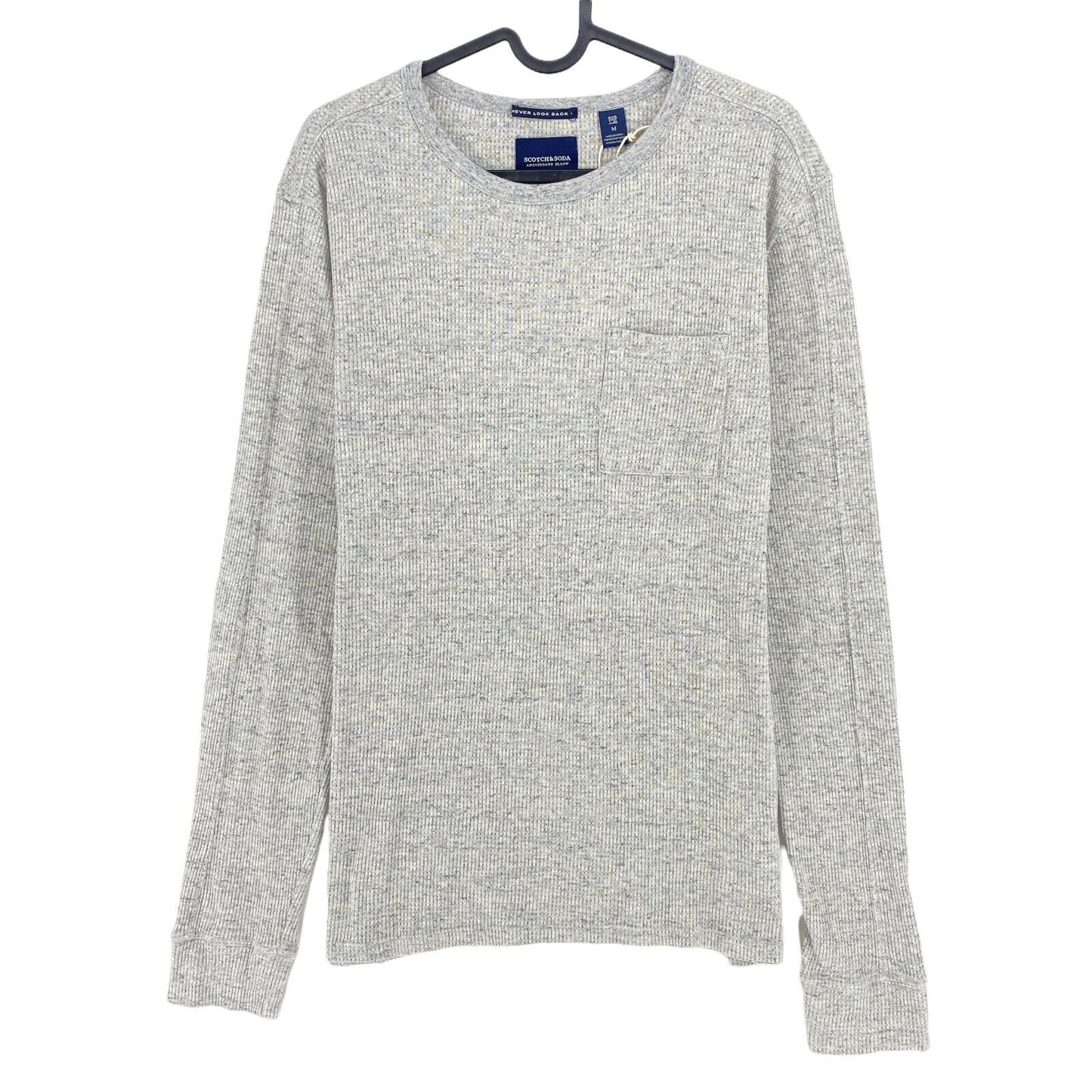 SCOTCH &amp; SODA Pullover mit Rundhalsausschnitt, 100 % Baumwolle, grau, mit Tasche, ML