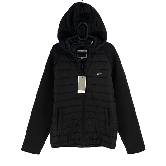 JACK&JONES Men Black Quilted Hooded Jacket Coat Size M