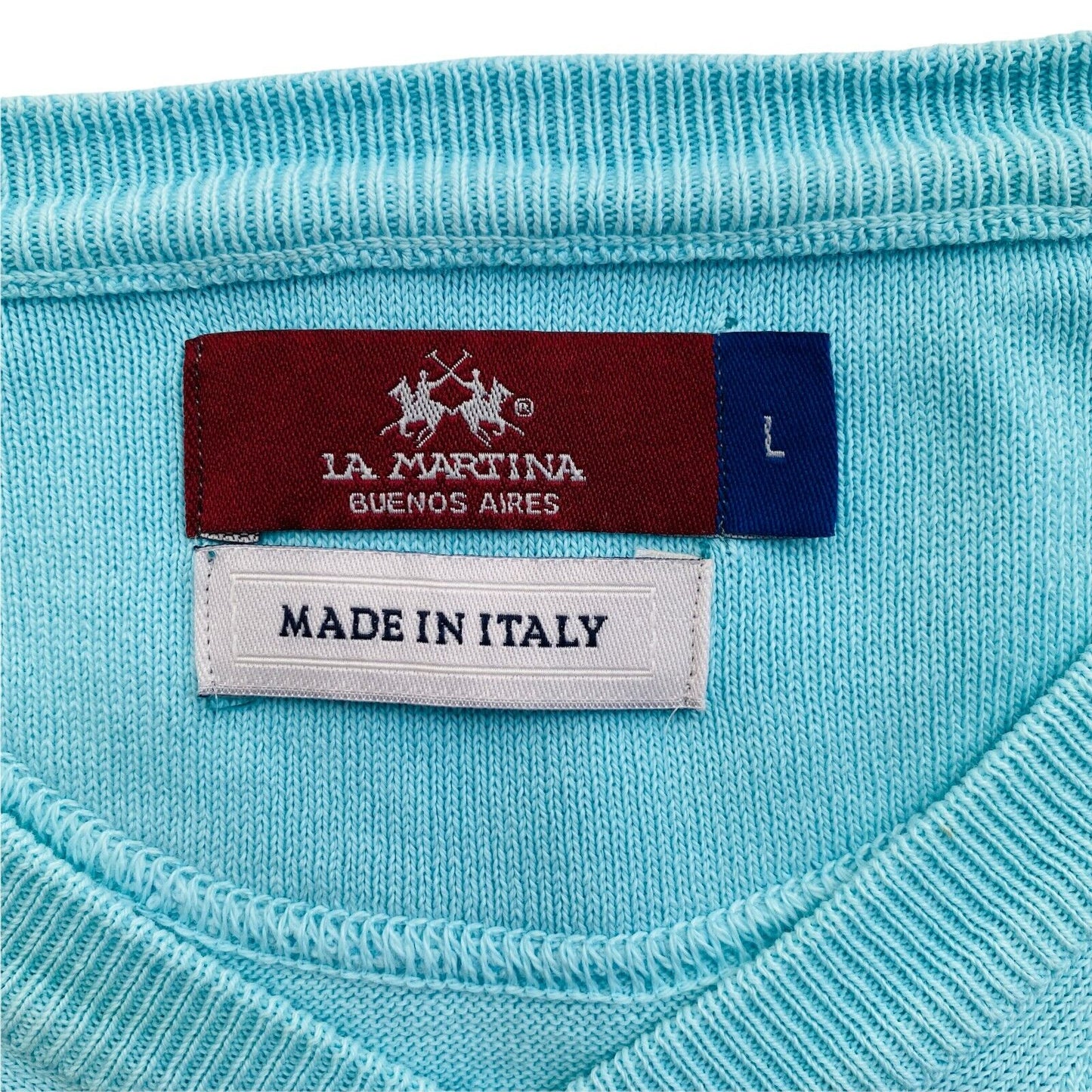 LA MARTINA Blauer Pullover mit V-Ausschnitt, Größe L