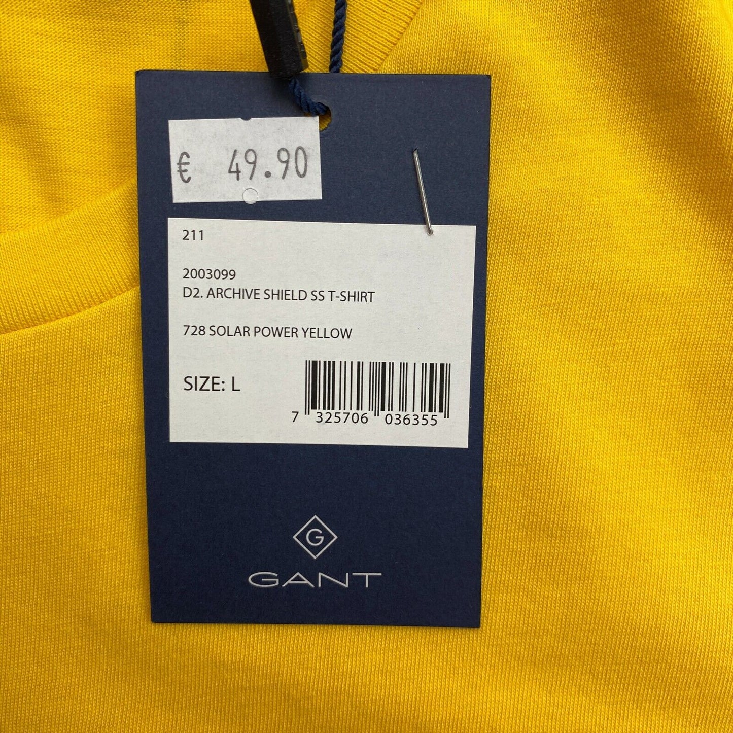 GANT Yellow Archive Shield Crew Neck T Shirt Size L