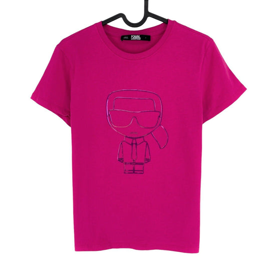 Karl Lagerfeld Pink Ikonik Karl Outline Crew Neck T Shirt Size S