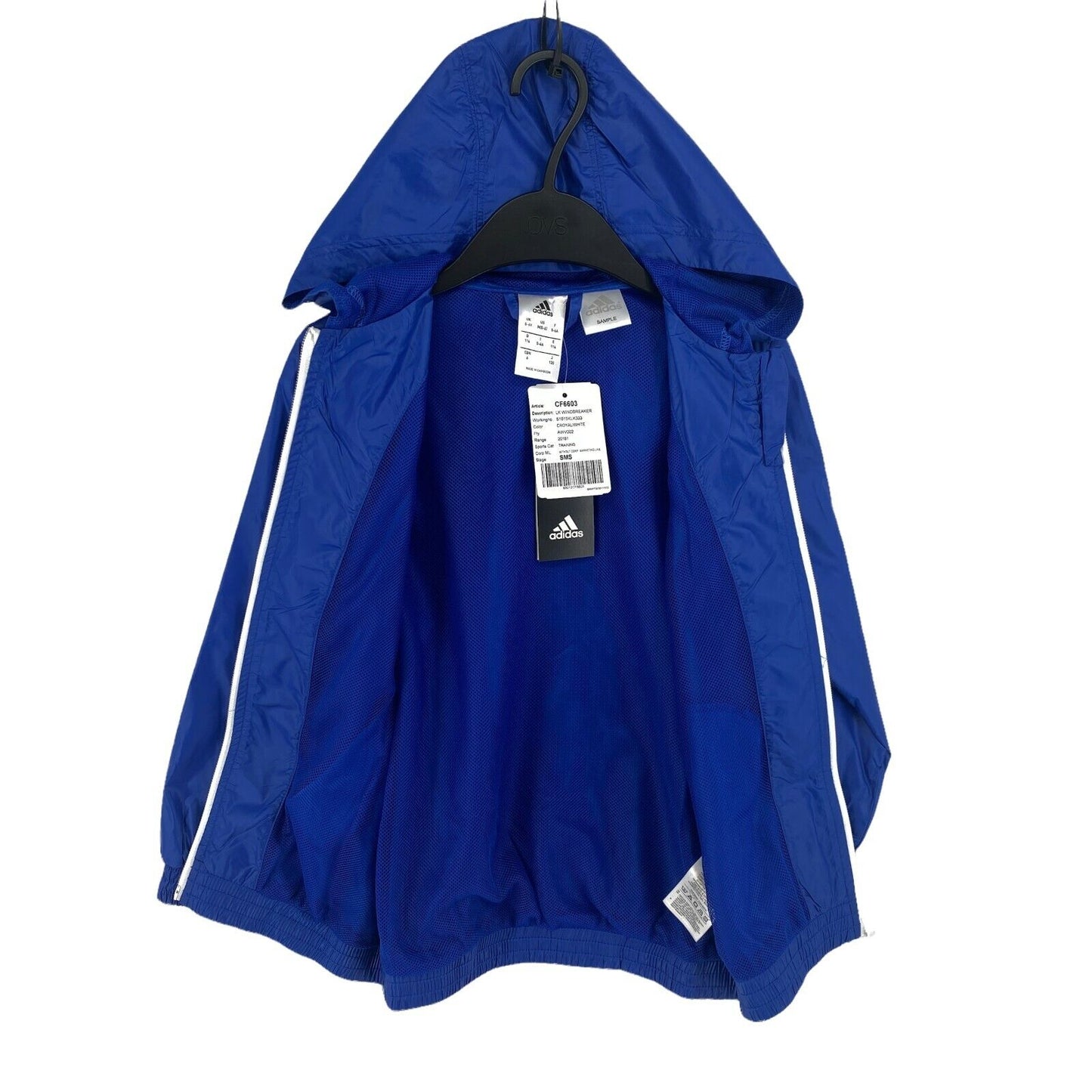 Adidas Windbreaker-Jacke mit Kapuze für Kinder, blau, Größe 5–6 Jahre