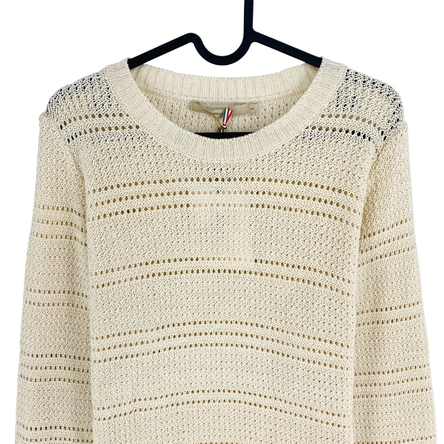 LA FEE MARABOUTEE Women Beige Crew Neck Pullover Sweater Jumper Size L