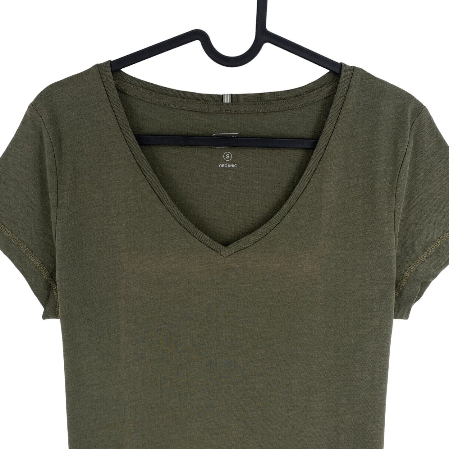 Camel Active Women Dark Green Solid V Neck Short Sleeves T Shirt Size S